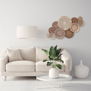 11-Piece Ivory Boho Basket Wall Decor Set – Handwoven Bohemian Baskets in Calming Neutrals