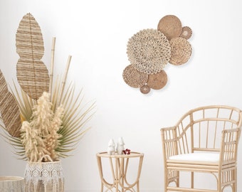 Ivory and Rust Boho Basket Wall Decor Set - 7-Piece Handwoven Bohemian Wall Art