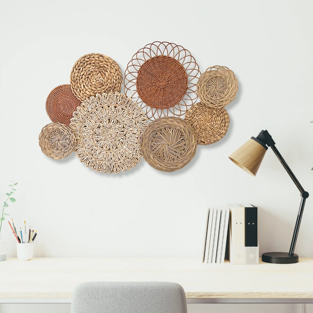 Handmade Wicker Basket Wall Decor: Boho Farmhouse Art Set - Etsy