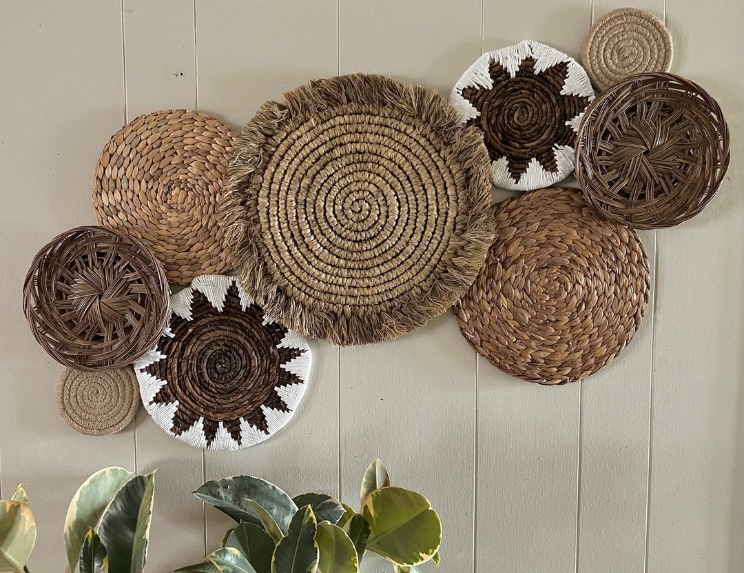 Boho Woven Basket Wall Decor, Set of 9, Natural Fiber Art - Etsy