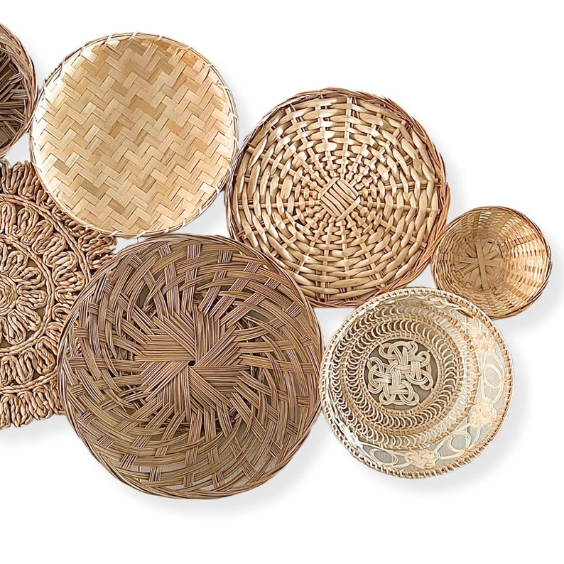 Boho Bohemian Basket Wall - Set of 8 Baskets With Ivory Lace - Etsy