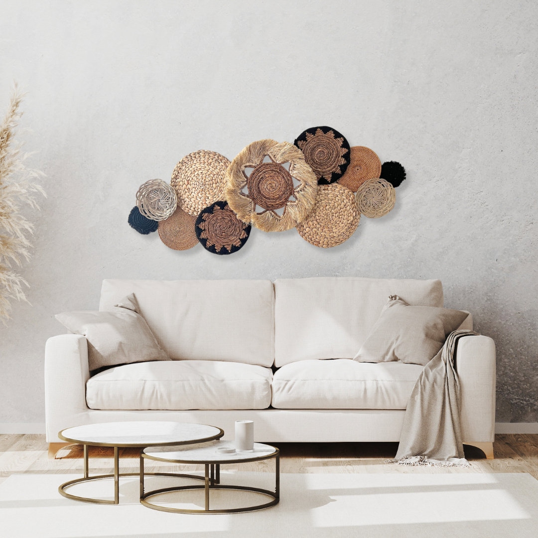 Frayed Black Sun Boho Bohemian Basket Wall Wicker Decor - Set of 11 ...