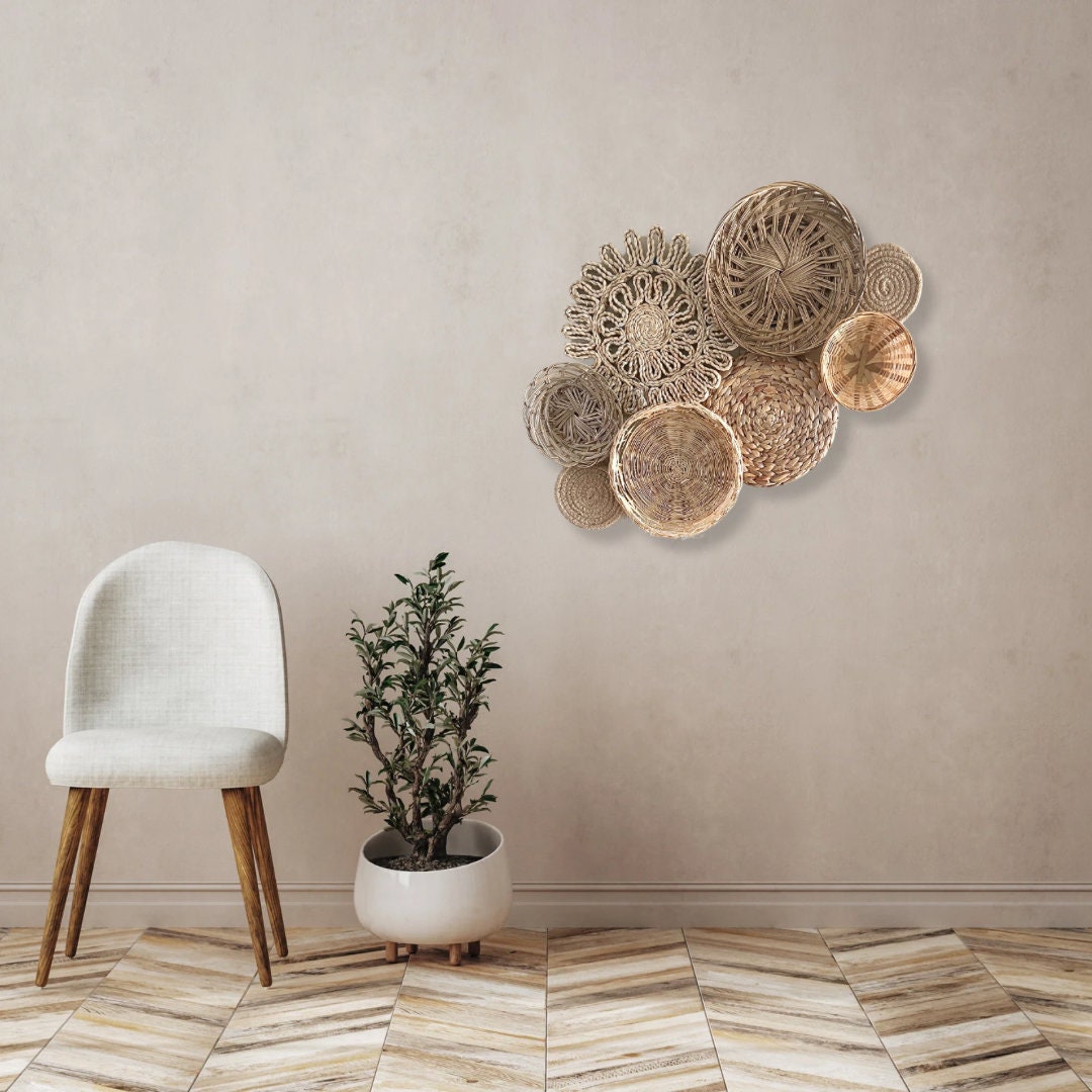Handwoven Boho Basket Wall Decor Set: Neutral Farmhouse Art - Etsy