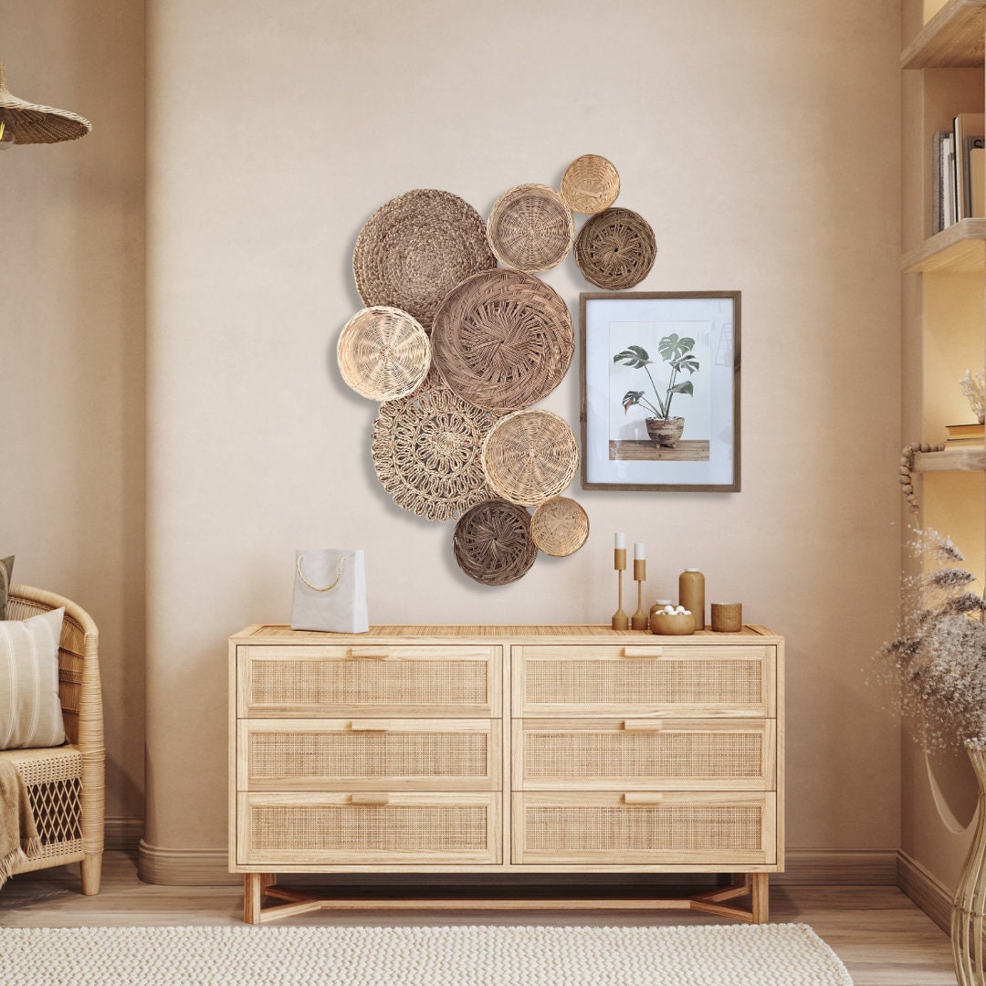 Boho Bohemian Basket Wall Decor Ivory Brown- Set of 10 - Etsy