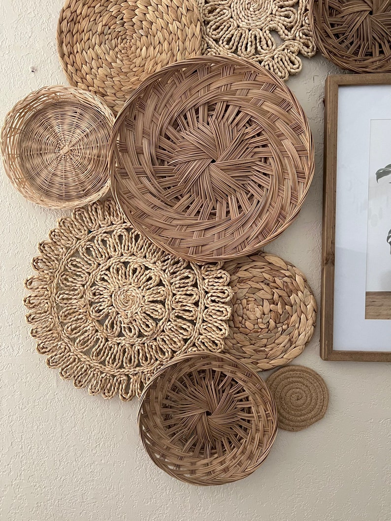 Boho Bohemian Basket Wall Decor Set of 10 Baskets Wall Art Etsy