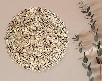 Ivory Floral Bohemian Handwoven Basket - 15" Wall Decor