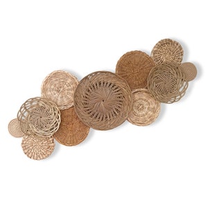 Neutral Tan Boho Basket Wall Decor - Set of 11 Beautiful Handwoven Wicker Pieces