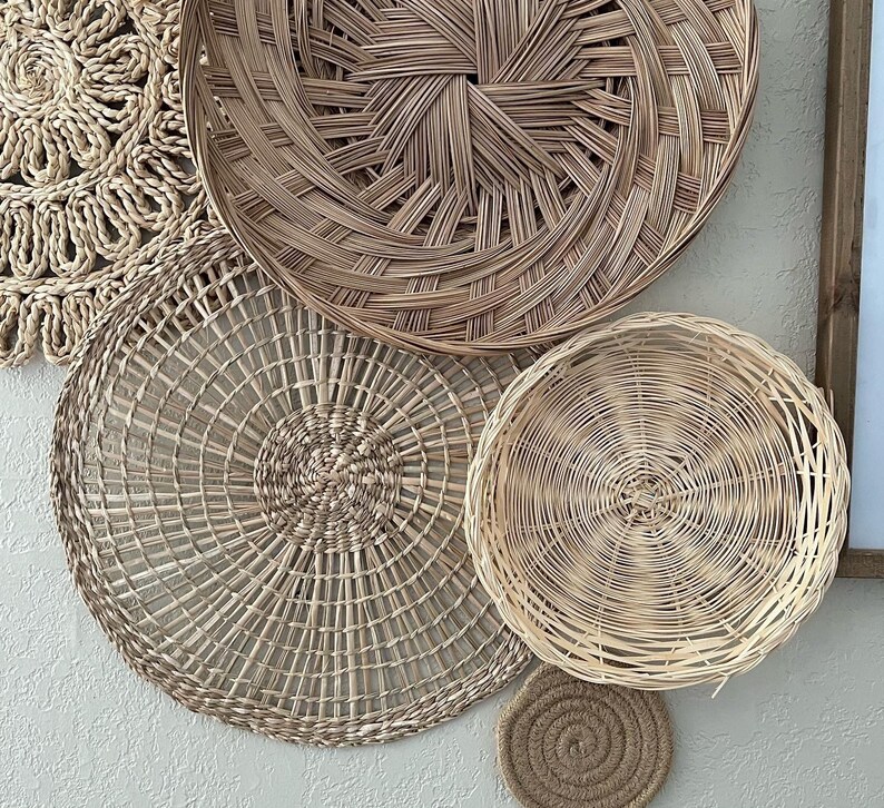 Neutral Boho Bohemian Wicker Basket Wall Decor Set of 8 Etsy