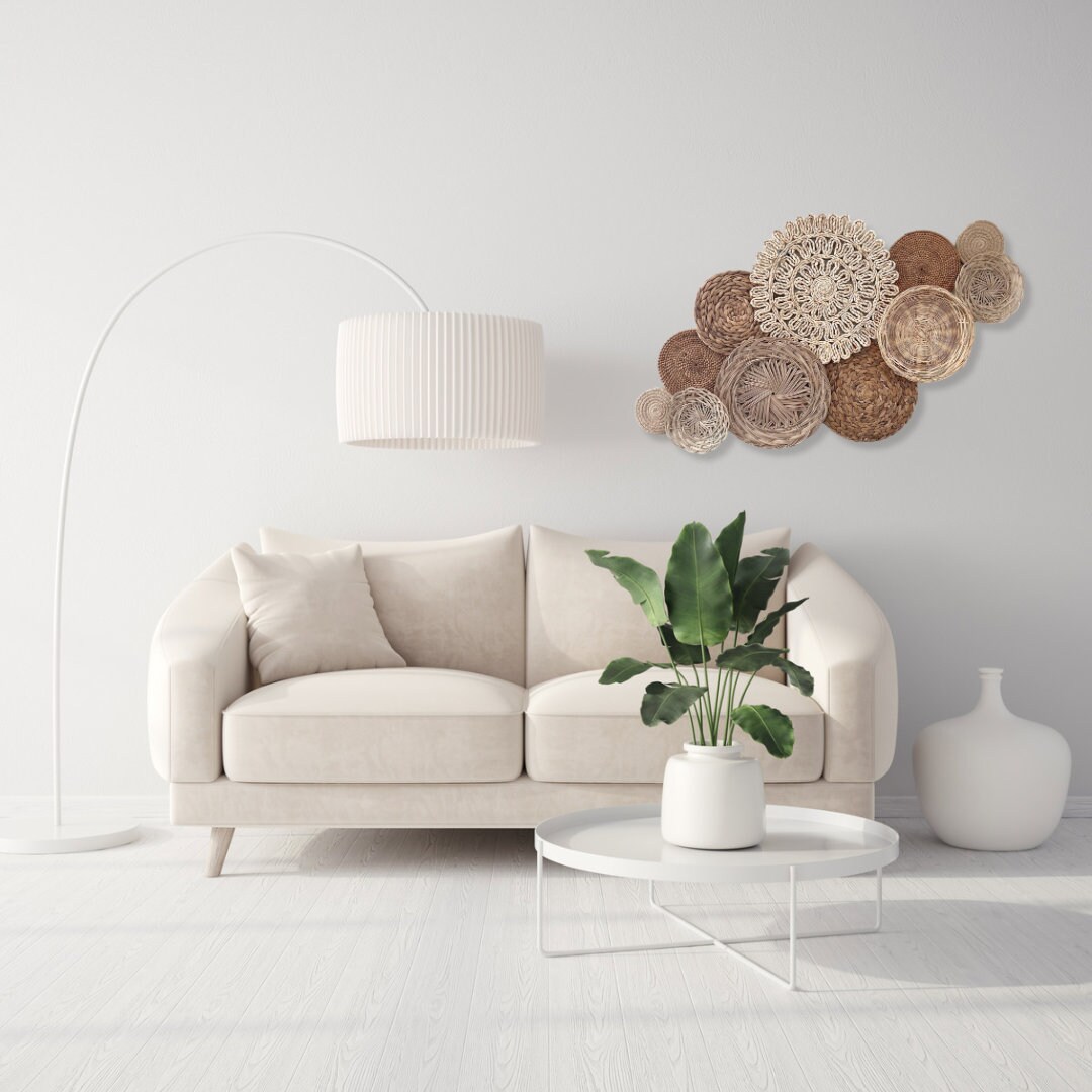 11-piece Ivory Boho Basket Wall Decor Set – Handwoven Bohemian Baskets ...