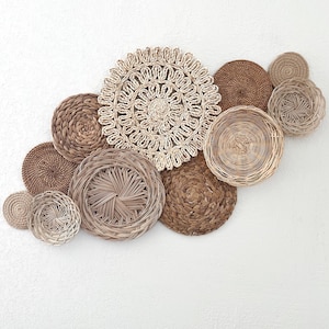 11-Piece Ivory Boho Basket Wall Decor Set – Handwoven Bohemian Baskets in Calming Neutrals