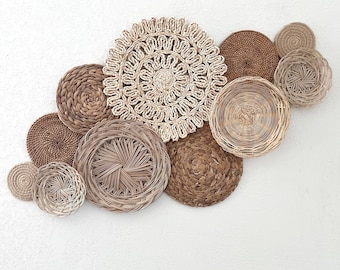 11-Piece Ivory Boho Basket Wall Decor Set – Handwoven Bohemian Baskets in Calming Neutrals
