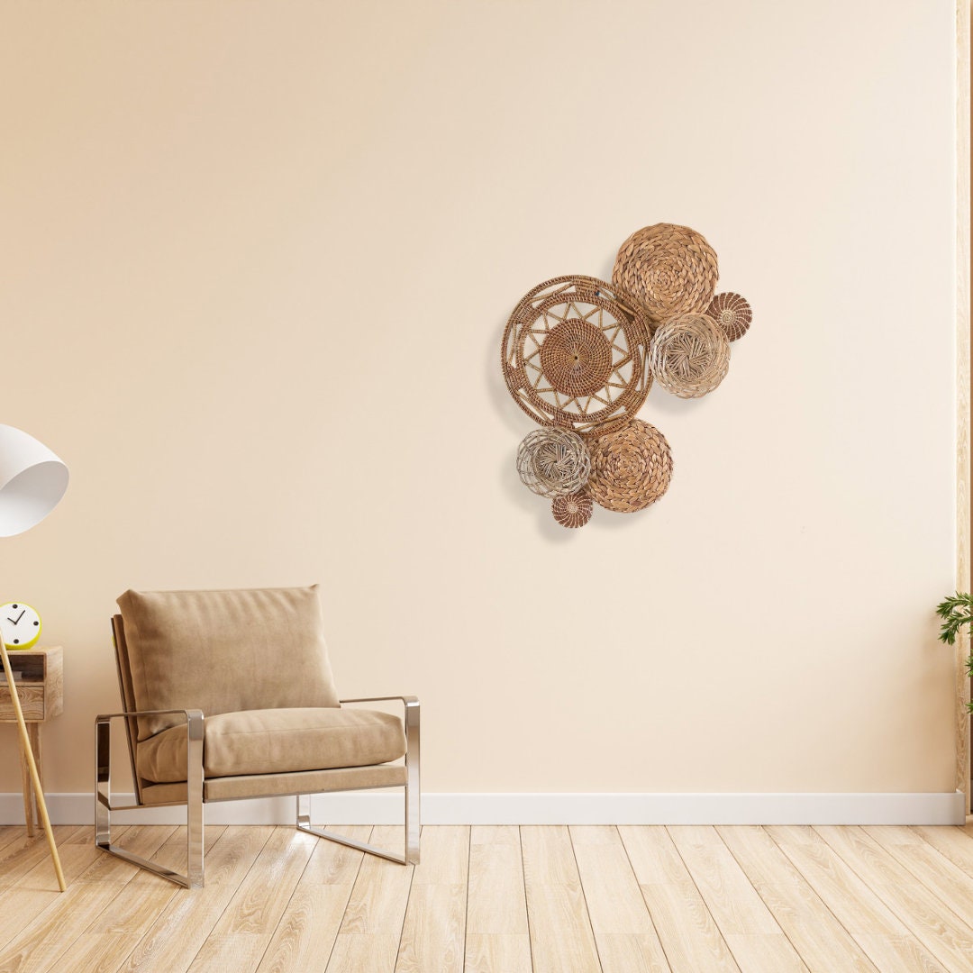 Rust Rattan Sun Boho Basket Wall Decor Set - 7 Bohemian Art Pieces - Etsy