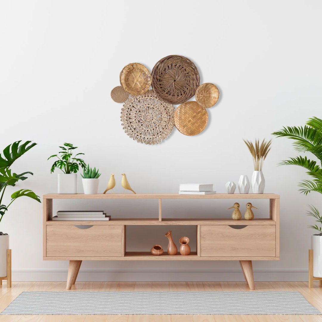 Handwoven Wicker Basket Wall Art Set: Boho Farmhouse Decor - Etsy
