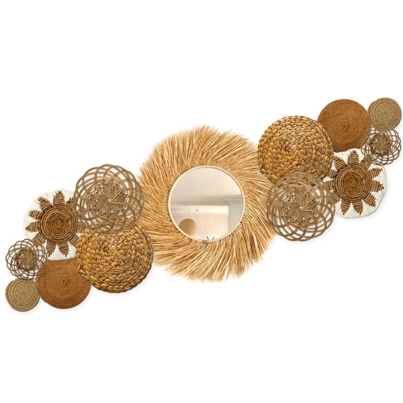 Handwoven Wicker Basket Wall Decor Set – Boho Sunburst Design (mirror ...