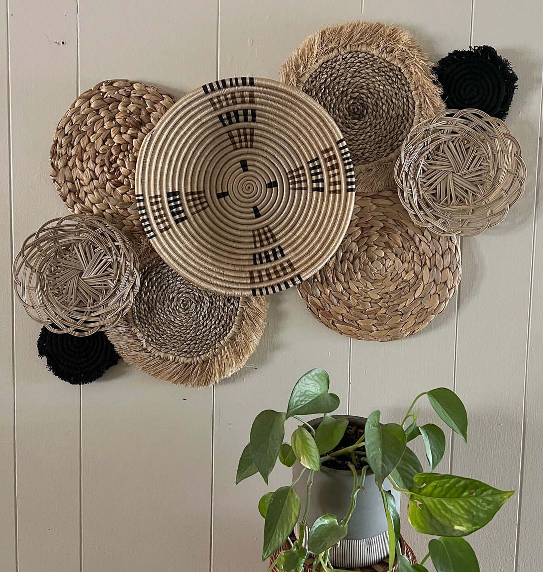 Black and Tan African Basket Wall Decor Wicker Wall Art Set Etsy