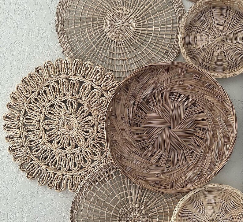 Neutral Boho Bohemian Wicker Basket Wall Decor Set of 8 Etsy