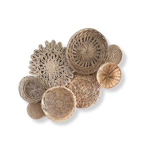 Neutral Ivory Boho Basket Wall Set - 8 Modern Bohemian Farmhouse Art Pieces for Home Decor