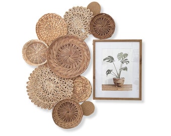 Handwoven Wicker Basket Wall Decor Set of 10: Boho Farmhouse Style