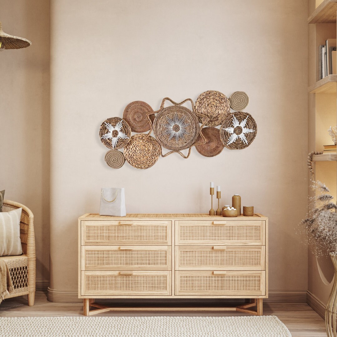 White Star Sun Wicker Boho Basket Wall Decor - 9 Pieces - Etsy