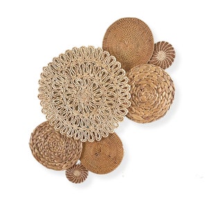 Ivory and Rust Boho Basket Wall Decor Set - 7-Piece Handwoven Bohemian Wall Art