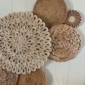 Ivory and Rust Boho Basket Wall Decor Set - 7-piece Handwoven Bohemian ...