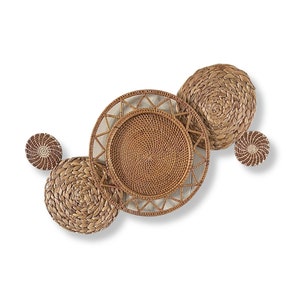 Sunburst Rust Boho Basket Wall Decor Set - 5 Bohemian Wicker Rattan Art Pieces for Home Design