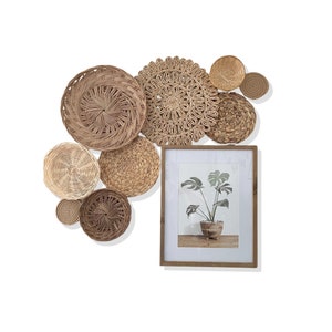 Boho Wicker Basket Wall Decor Set - 9 Modern Bohemian Farmhouse Art Pieces for Home Design