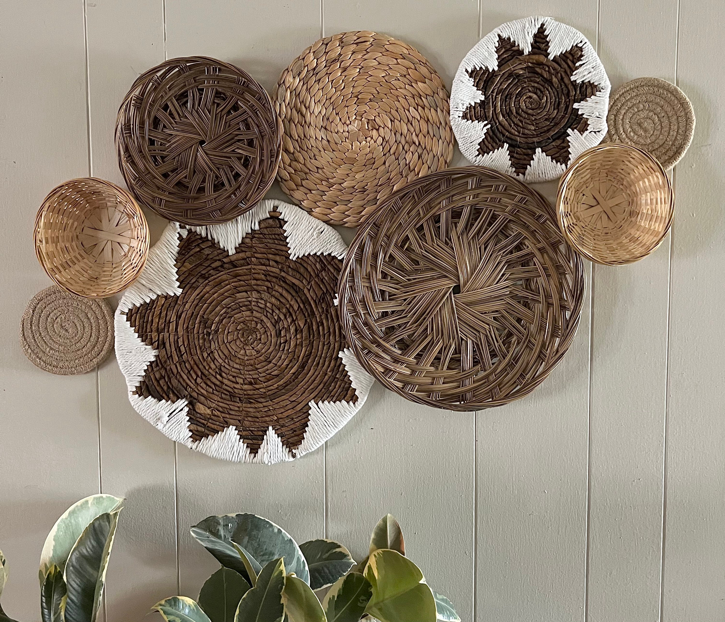 Boho Wicker Basket Wall Decor Set, Handwoven Rattan Art - Etsy