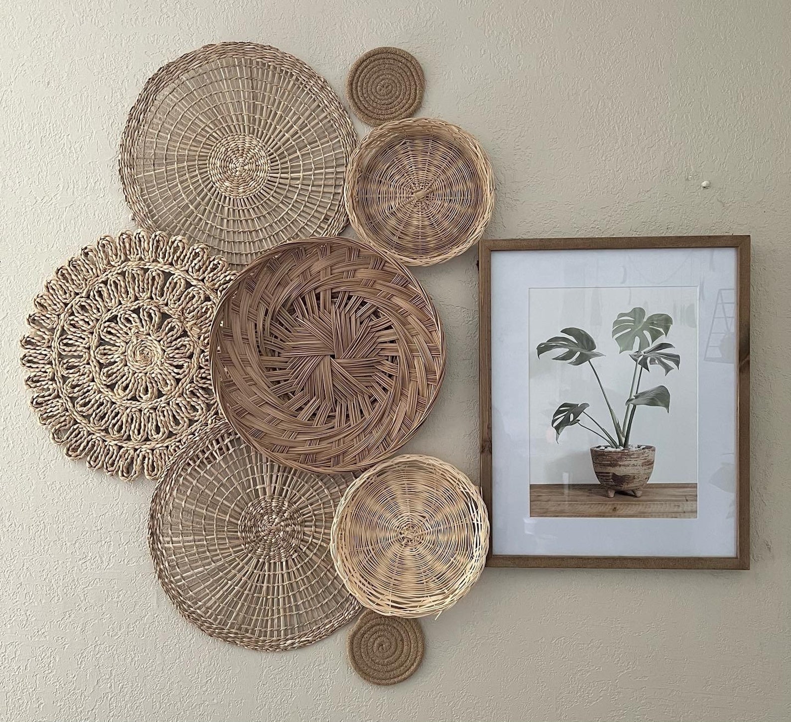 Neutral Boho Bohemian Wicker Basket Wall Decor Set of 8 Etsy