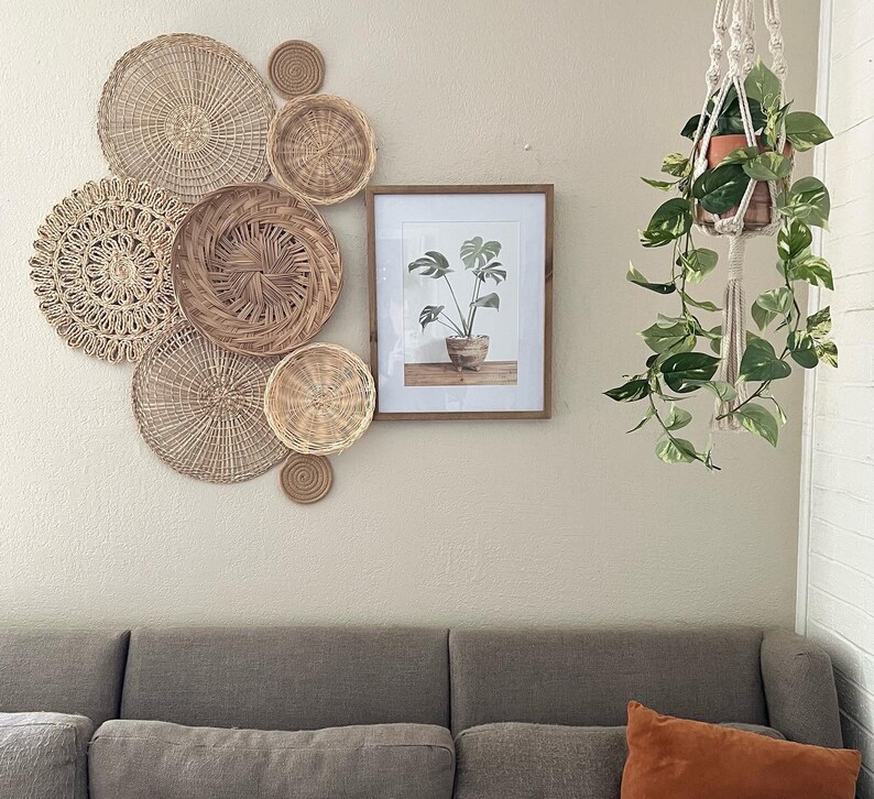 Neutral Boho Bohemian Wicker Basket Wall Decor Set of 8 Etsy