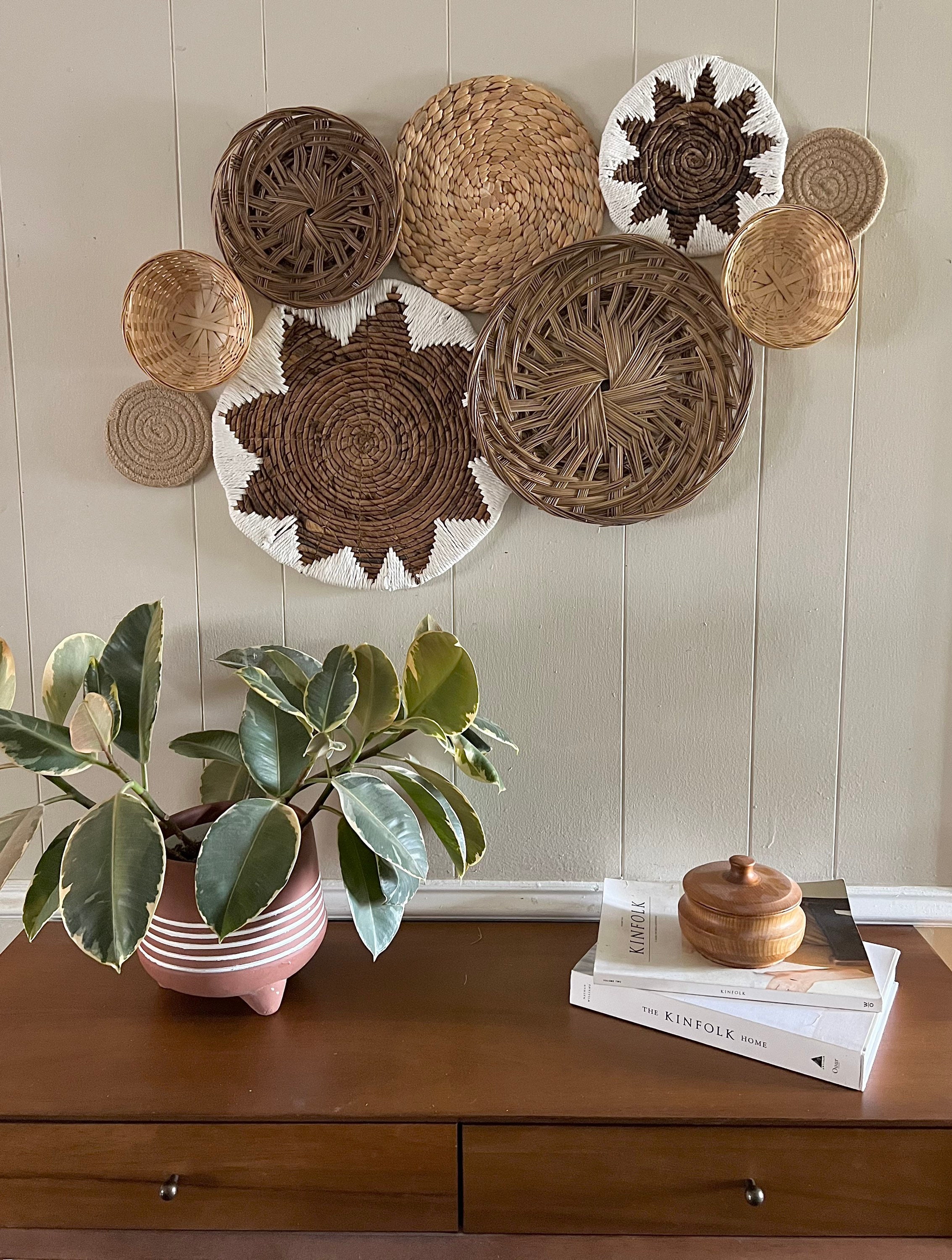 Boho Wicker Basket Wall Decor Set, Handwoven Rattan Art - Etsy