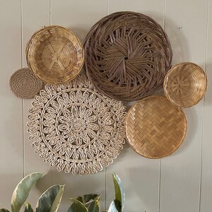 ivory boho bohemian basket wall arrangement, set of 6 baskets