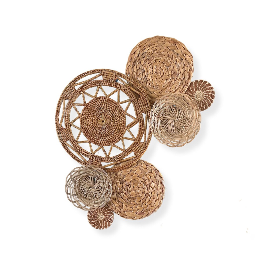 Rust Rattan Sun Boho Basket Wall Decor Set - 7 Bohemian Art Pieces - Etsy