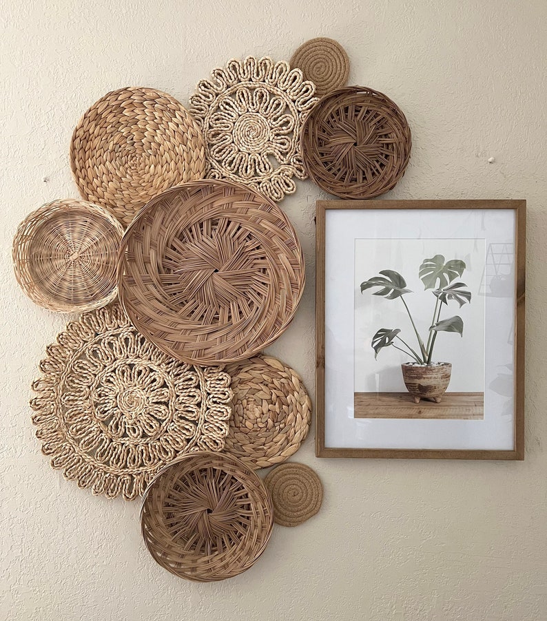 Boho Bohemian Basket Wall Decor Set of 10 Baskets Wall Art Etsy