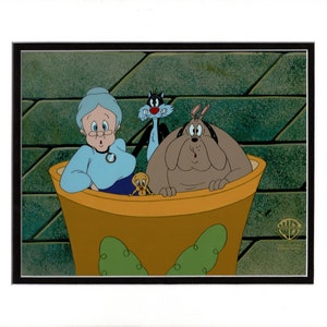 Sylvester and Tweety Mysteries Production Animation Cel from Warner Bros 1995-2000 also Has Granny and Hector the Dog
