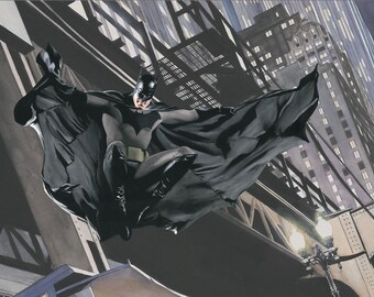 Alex Ross FIRMADO Descenso en Gotham Batman NYCC 2021 Impresión artística exclusiva en papel Versión de prueba de imprenta Edición limitada de 50