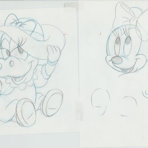 Walt Disney Babies Out And Around Show and Tell Book Page Illustration Drawing with Goofy and Mickey Mouse from 1991 b7250
