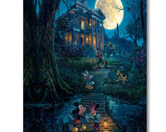 Mickey Mouse Haunted Mansion Disney Fine Art Rodel Gonzalez Ltd Ed of 1500 on Canvas &quot;A Haunting Moon Rises&quot; Treasures on Canvas TOC Edition
