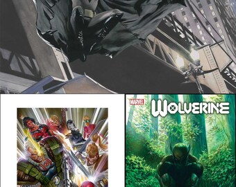 Conjunto de 3 impresiones artísticas exclusivas de Alex Ross NYCC 2021 en papel. Versiones de prueba de IMPRESORA. Edición limitada de 50/25/25 con 2 firmadas por Ross.