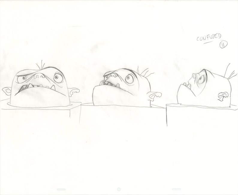 May include: A black and white line drawing of three cartoon characters with different facial expressions. The characters are labelled "Confused".