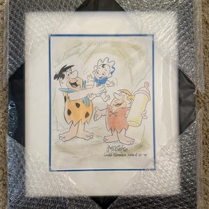 The Flintstones Willie Ito Signed Drawing Fred Barney Hanna Barbera Framed OH
