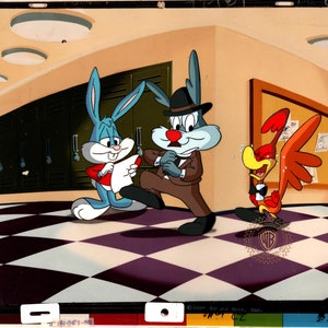 Tiny Toons Original Production Cel Buster Bunny Calamity Coyote and Little Beeper 1990-92 Spielberg Warner Bros