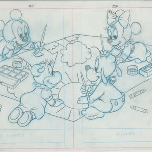 Walt Disney Babies Out And Around Show and Tell Book Page Illustration Drawing with Mickey Mouse and Minnie Mouse from 1991 b7240