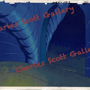 May include: A dark blue and purple cartoon background with a large, curved, blue and white structure in the center. The text "Charles Scott Gallery" is written in red across the top and bottom of the image.