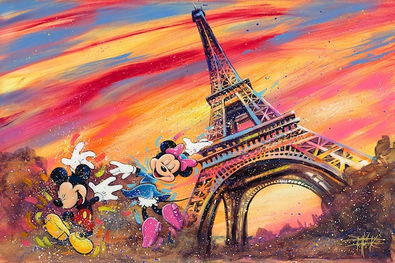 Mickey Mouse Minnie Mouse Eiffel Tower Walt Disney Fine Art
