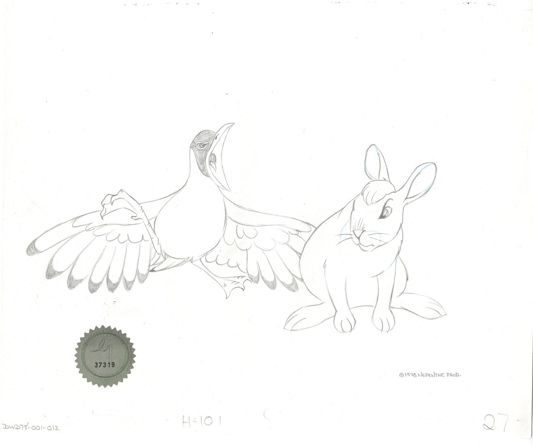Watership Down 1978 Production Animation Cel Drawing With Linda Jones ...