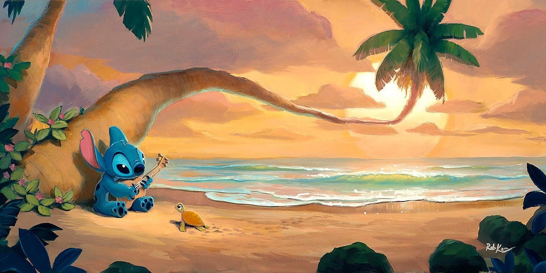 トリシア・ブチャナン・ベンソン、【Stich Sunset】 Lilo and Stitch Walt Disney Fine Art Rob Kaz Signed Limited