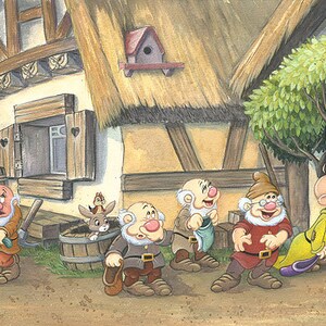 Snow White and the Seven Dwarfs Walt Disney Fine Art Michelle St. Laurent Signed Limited Ed of 95 Print on Canvas &quot;Another Kiss for Dopey&quot;