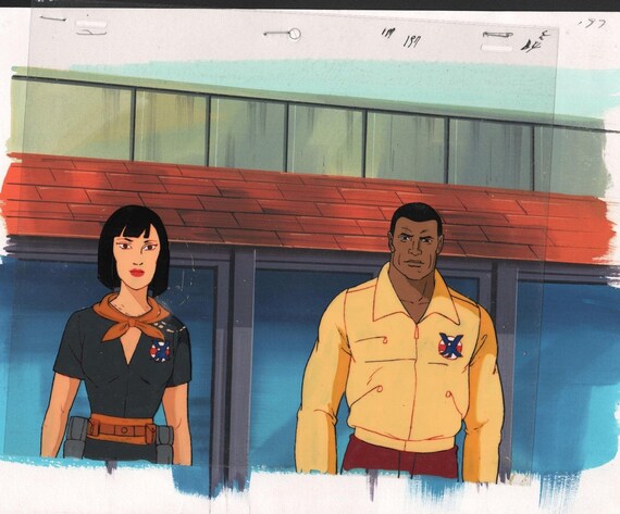 Rambo Original Animation Production Cel with Hand Painted Background Art Mounted