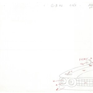 May include: A black and white line drawing of a car's front end, including the headlights, grill, and hood. The drawing is labeled with numbers and letters, likely for design purposes. The text "G.B #4 C263" is written at the top of the page.